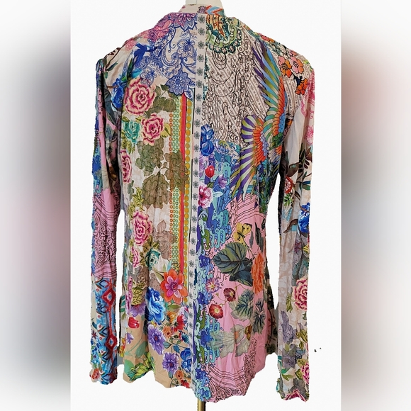 Johnny Was Dreamer Favorite Vee Swing Tee Shirt Top Long Sleeve Floral‎ XS - Picture 4 of 7